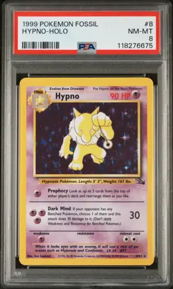 1999 Pokemon Vintage WOTC Fossil Hypno -Holo Rare #8 PSA 8 (NEW CERT) - Image 1