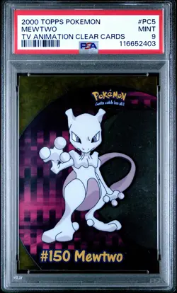 2000 TOPPS POKEMON TV ANIMATION CLEAR CARDS #PC5 MEWTWO PSA 9 - Image 3