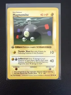 Magnemite 53/102 Base Set 1st Edition Shadowless NM Vintage Pokemon TCG Card - Image 1