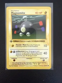 Magnemite 53/102 Base Set 1st Edition Shadowless NM Vintage Pokemon TCG Card - Image 7