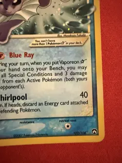 Vaporeon Gold Star EX Power Keepers Pokémon Card 102/108 - Image 6