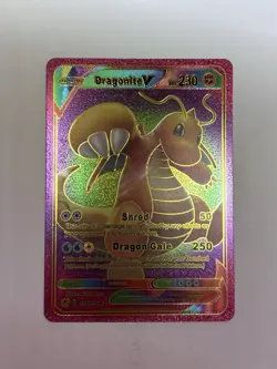 Dragonite V  Dragon Gale HP230 Rainbow Foil Fan Art Ultra Rare Display Card M/NM - Image 1