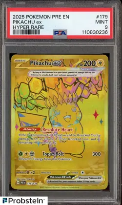 Pokemon Prismatic Evolutions Pikachu Ex 179 PSA 9 Mint - Image 3