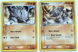 2x Rhyhorn 62/106 & Rhydon 19/106 Pokemon Cards - 2005 Ex Emerald (1) - Image 1