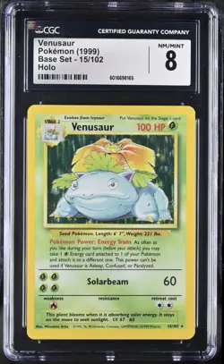 1999 PokÃ©mon Base Set Venusaur Holo Rare Card 15/102 CGC 8 NM-MT - Image 1