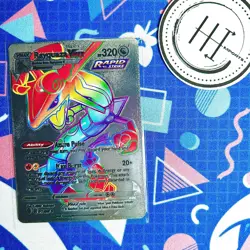 PokÃ©mon Rayquaza VMax Silver Foil Holo Textured Fan Art Card Nintendo - Image 1
