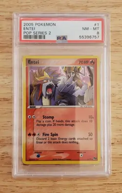 Pokemon PSA 8 NM-MINT 2005 Entei Pop Series 2 Holo Card - Image 1