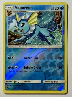 Vaporeon  18/68 (NM) Reverse Holo Sword & Shield: Hidden Fates 2019 Pokémon - Image 1