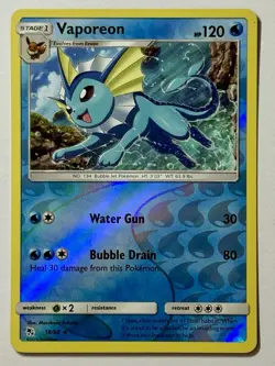 Vaporeon  18/68 (NM) Reverse Holo Sword & Shield: Hidden Fates 2019 Pokémon - Image 9