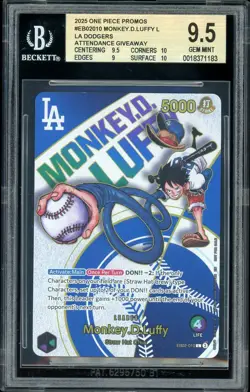 Monkey D Luffy EB02-010 One Piece X Dodgers Promo Card BGS 9.5 GEM MINT - Image 1