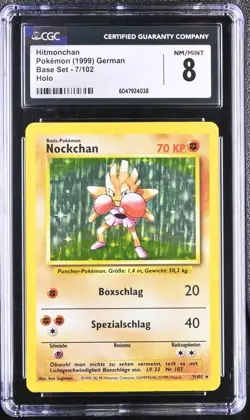 CGC 8 Hitmonchan 1999 Base Set 7/102 Holo Pokemon Card psa - Image 1