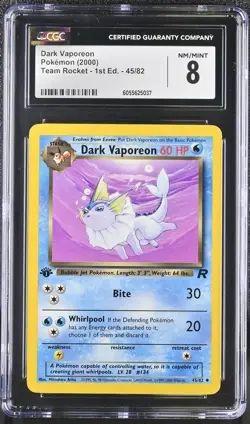 CGC 8 Dark Vaporeon Team Rocket 1st Edition 45/82 Pokemon Card psa - Image 3