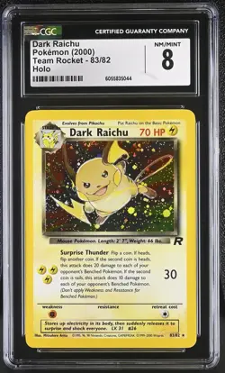 CGC 8 Dark Raichu 2000 Team Rocket 83/82 Holo Pokemon Card psa - Image 1
