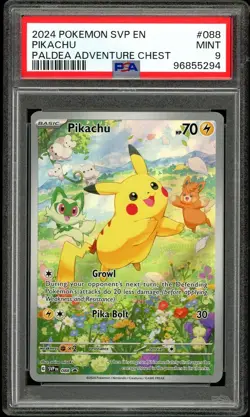 PSA 9 MINT Pikachu 088 Paldea Adventure Chest Promo Pokemon Card - Image 1