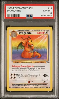 1999 Dragonite 19/62 Fossil Regular Unlimited Pokemon Card PSA 8 NM-MT Non Holo - Image 1