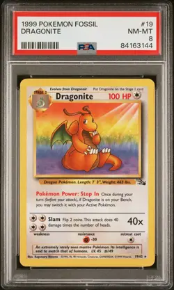 1999 Dragonite 19/62 Fossil Regular Unlimited Pokemon Card PSA 8 NM-MT Non Holo - Image 3