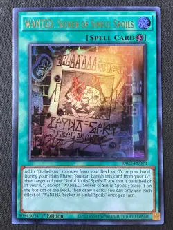 Yu-Gi-Oh #RA03-EN074 WANTED: Seeker of Sinful Spoils 1st Edition Ultra Rare NM - Image 1