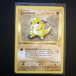 Pokemon Sandshrew 62/102 1st Edition Shadowless Base Set Card Unplayed Near Mint - Image 1