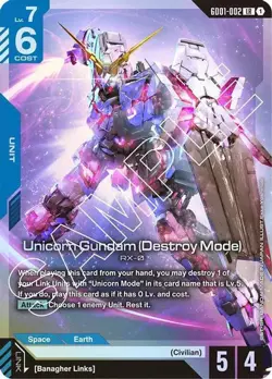 Gundam TCG English - Unicorn Gundam (Destroy Mode) - GD01-002 (LR) NM - Image 2
