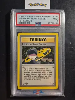 First Edition 2000 Pokemon Gym Heroes 113/132 "Minion of Team Rocket" PSA Mint 9 - Image 1