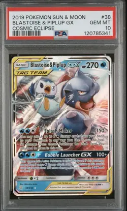 2019 Pokemon Sun & Moon Blastoise Piplup GX Cosmic Eclipse #38/236 Gem MT PSA 10 - Image 1