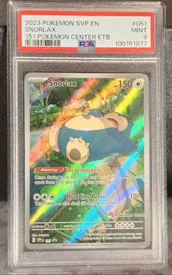 SNORLAX 051 MEW-151 POKEMON CENTER STAMPED ETB PROMO PSA 9  - Image 1