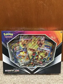 Pokemon TCG Meowth VMAX Special Collection Box - 4 Booster Evolutions Cosmic New - Image 1