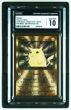 CGC 10 GEM MINT Pikachu 58/102 Celebrations UPC GOLD METAL Pokemon Card - Image 1