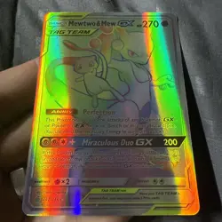 2019 Pokemon Unified Minds Mewtwo & Mew GX 242/236 Rainbow Secret Rare Holo - Image 1