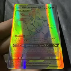 2019 Pokemon Unified Minds Mewtwo & Mew GX 242/236 Rainbow Secret Rare Holo - Image 4