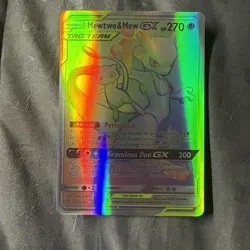 2019 Pokemon Unified Minds Mewtwo & Mew GX 242/236 Rainbow Secret Rare Holo - Image 5