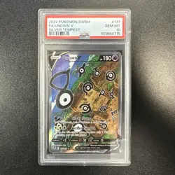 2022 POKEMON SWORD & SHIELD SILVER TEMPEST #177 FULL ART/UNOWN V PSA 10 JY - Image 3