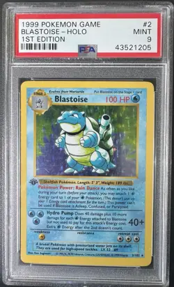 Pokemon 1999 Blastoise Base Set 1st Edition #2 PSA 9 - Image 1
