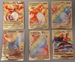 6 ea mix 2020 POKEMON CHARIZARD DX/GX/VMAX GOLD METAL CARD - Image 9