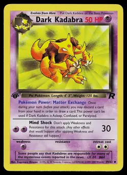 Pokemon Card - Dark Kadabra Team Rocket 1st Edition 39/82 Uncommon - Image 1