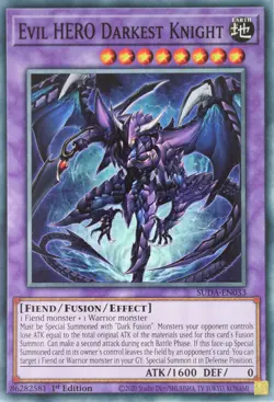 YuGiOh Evil HERO Darkest Knight SUDA-EN033 Common 1st Edition - Image 2