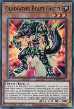 YuGiOh Gladiator Beast Gistel SUDA-EN017 Super Rare 1st Edition - Image 1