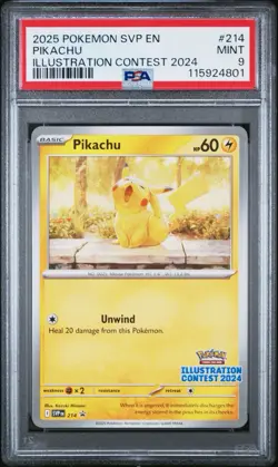 Pokemon TCG Pikachu SVP 214 Illustration Contest 2024 Black Star Promo - PSA 9 - Image 1