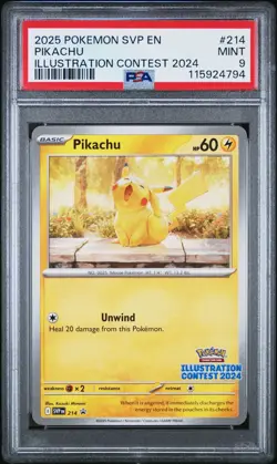 2025 POKEMON SVP EN-SV BLACK STAR PROMO ILLUSTRATION CONTEST 2024 PIKACHU PSA 9 - Image 1
