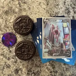 Pokemon Bundle Of Mewtwo! Mewtwo V Pokémon Go Card, X2 Oreos, Sleeves, And Coin! - Image 2