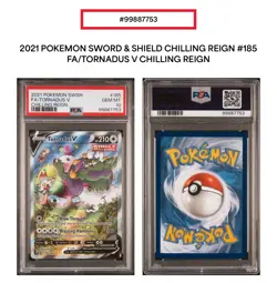 2021 Pokemon SWSH FA/Tornadus v Chilling Reign #185 PSA 10 - Image 2