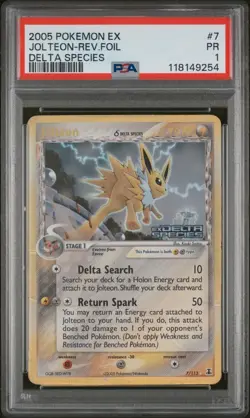 PSA 1 Jolteon 7/113 EX Delta Species 2005 Reverse Holo Rare Pokémon Card TCG - Image 1