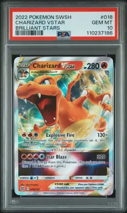 2022 Pokemon Brilliant Stars Charizard VSTAR Full Art #018/172 PSA 10 - Image 1