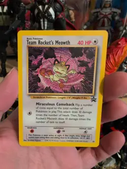 Team Rocket's Meowth Promo Pokémon Card #18 Black Star WOTC Rare NEAR MINT - Image 1