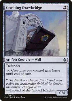 Crashing Drawbridge 217 ELD Colorless Wall Defender Haste 2019 Mark Behm MTG - Image 1