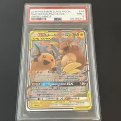2019 POKEMON SUN & MOON UNIFIED MINDS #54 RAICHU & ALOLAN RAICHU GX PSA 9 - Image 1