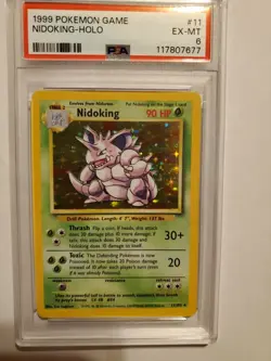 1999 Pokemon Base Set # 11 Nidoking Holo PSA 6 EX-MT Card looks good - Image 1