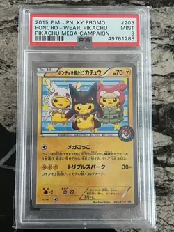 2015 Pokemon Japanese XY Promo Poncho-Wear Pikachu Mega 203/XY-P PSA 9 MINT - Image 1