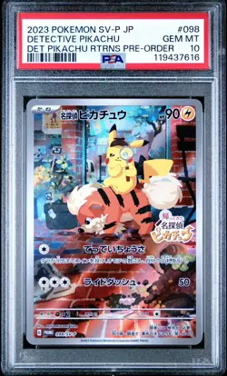 2023 POKEMON JAPANESE SV-P PROMO #098 DETECTIVE PIKACHU PSA 10 - Image 1