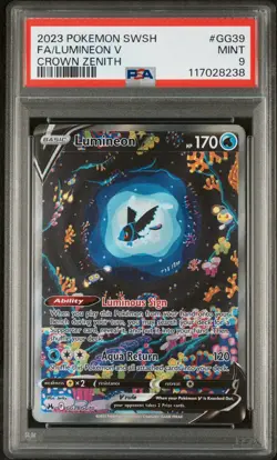 2023 Pokemon Sword and Shield Crown Zenith GG39 Fa/Lumineon v PSA 9 - Image 1
